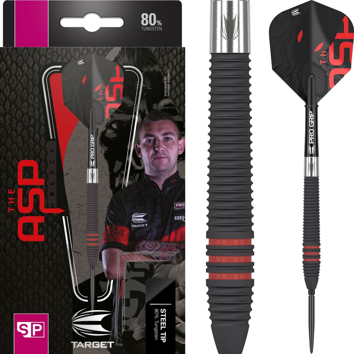 Darts - Target - Nathan Aspinall Black Edition Darts - Swiss Point - Steel Tip - 80% Tungsten - 22g 24g 
