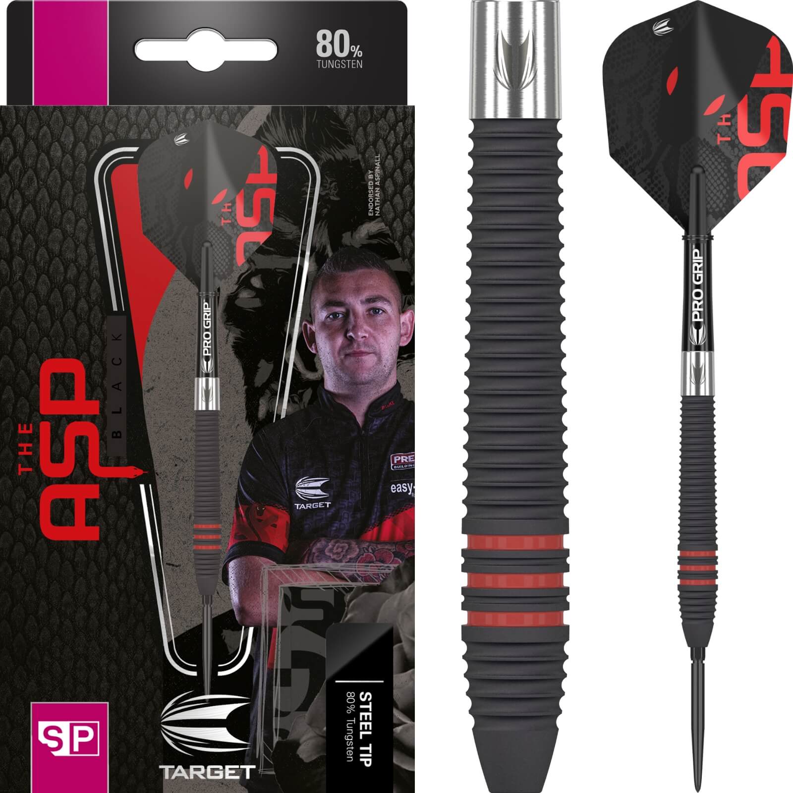 Darts - Target - Nathan Aspinall Black Edition Darts - Swiss Point - Steel Tip - 80% Tungsten - 22g 24g 
