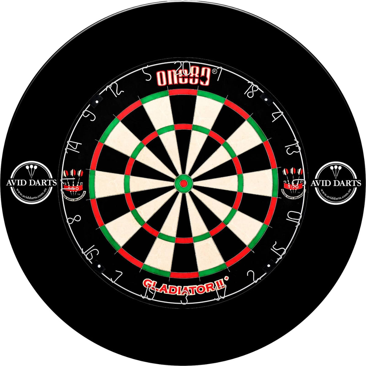 Surrounds &amp; Dartboards - Avid Darts - Side Logo Dartboard Surround &amp; Dartboard Bundle - Choose Your Board One80 - Gladiator 2+