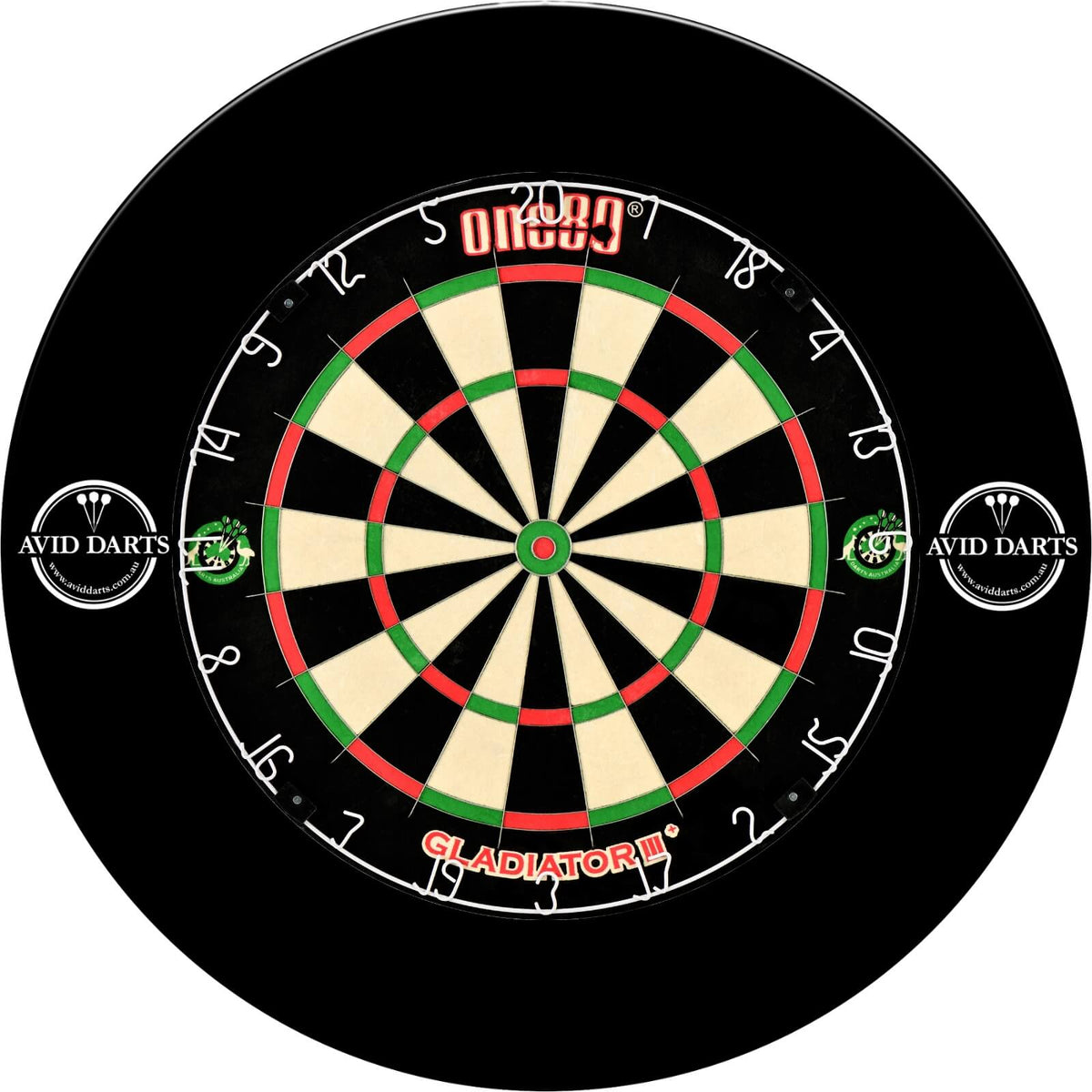 Surrounds &amp; Dartboards - Avid Darts - Side Logo Dartboard Surround &amp; Dartboard Bundle - Choose Your Board One80 - Gladiator 3+