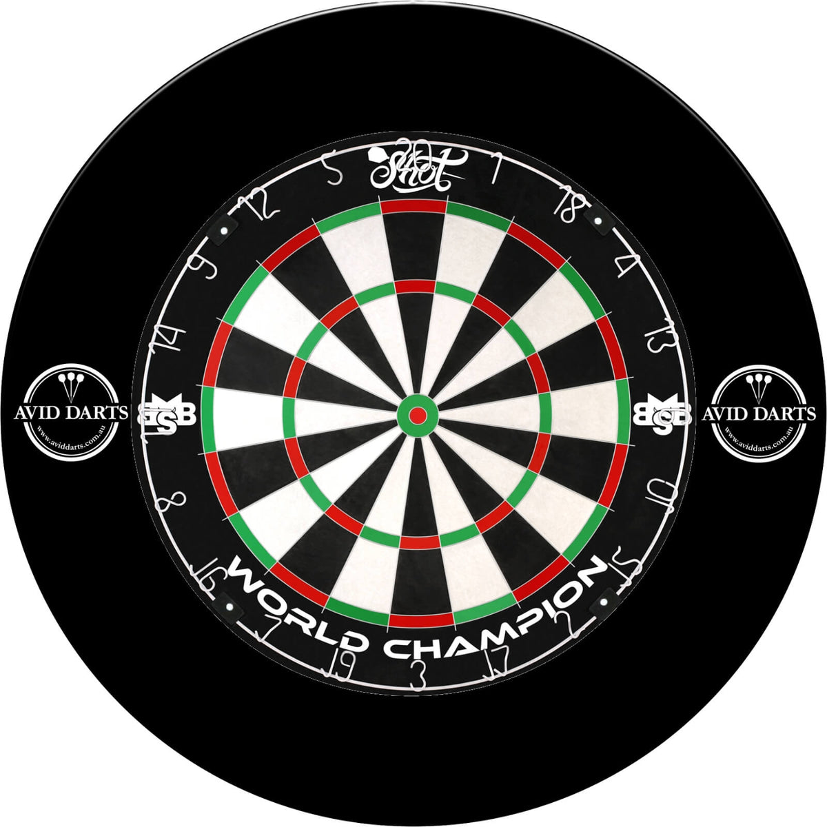 Surrounds &amp; Dartboards - Avid Darts - Side Logo Dartboard Surround &amp; Dartboard Bundle - Choose Your Board Shot - Michael Smith