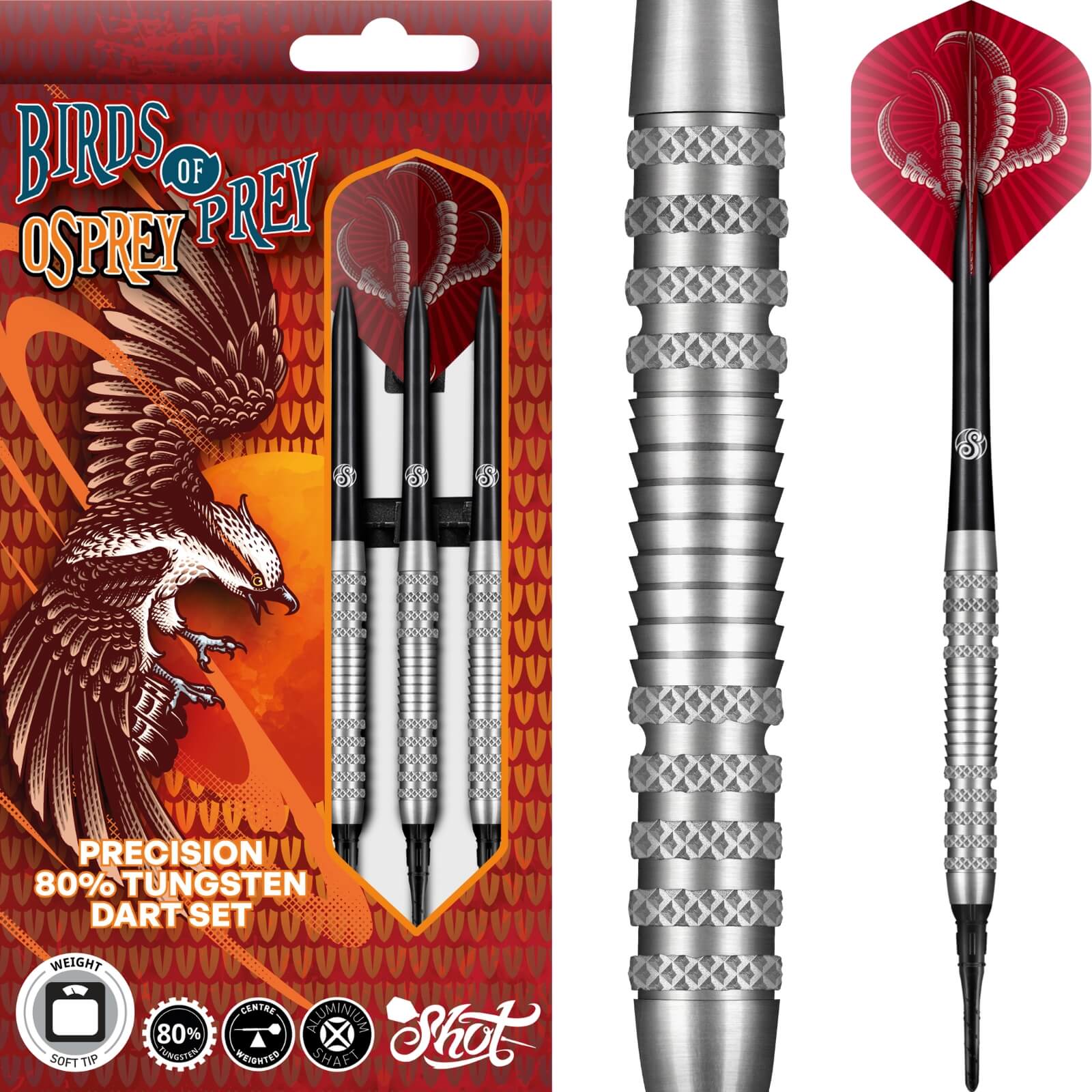 Darts - Shot - Birds of Prey Osprey Darts - Soft Tip - 80% Tungsten - 18g