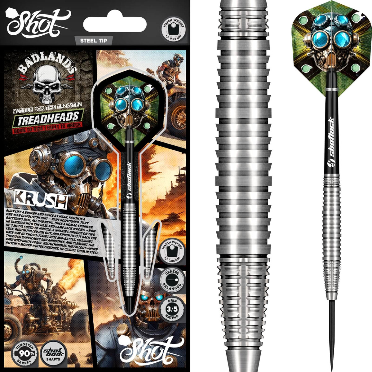 Darts - Shot - Badlands Krush Darts - Steel Tip - 90% Tungsten - 22g 23g 24g 26g 28g