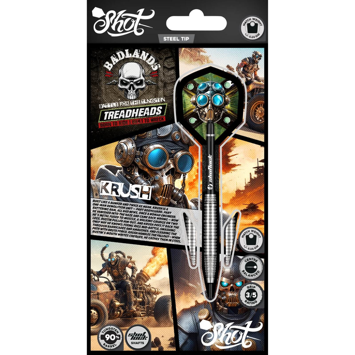 Darts - Shot - Badlands Krush Darts - Steel Tip - 90% Tungsten - 22g 23g 24g 26g 28g