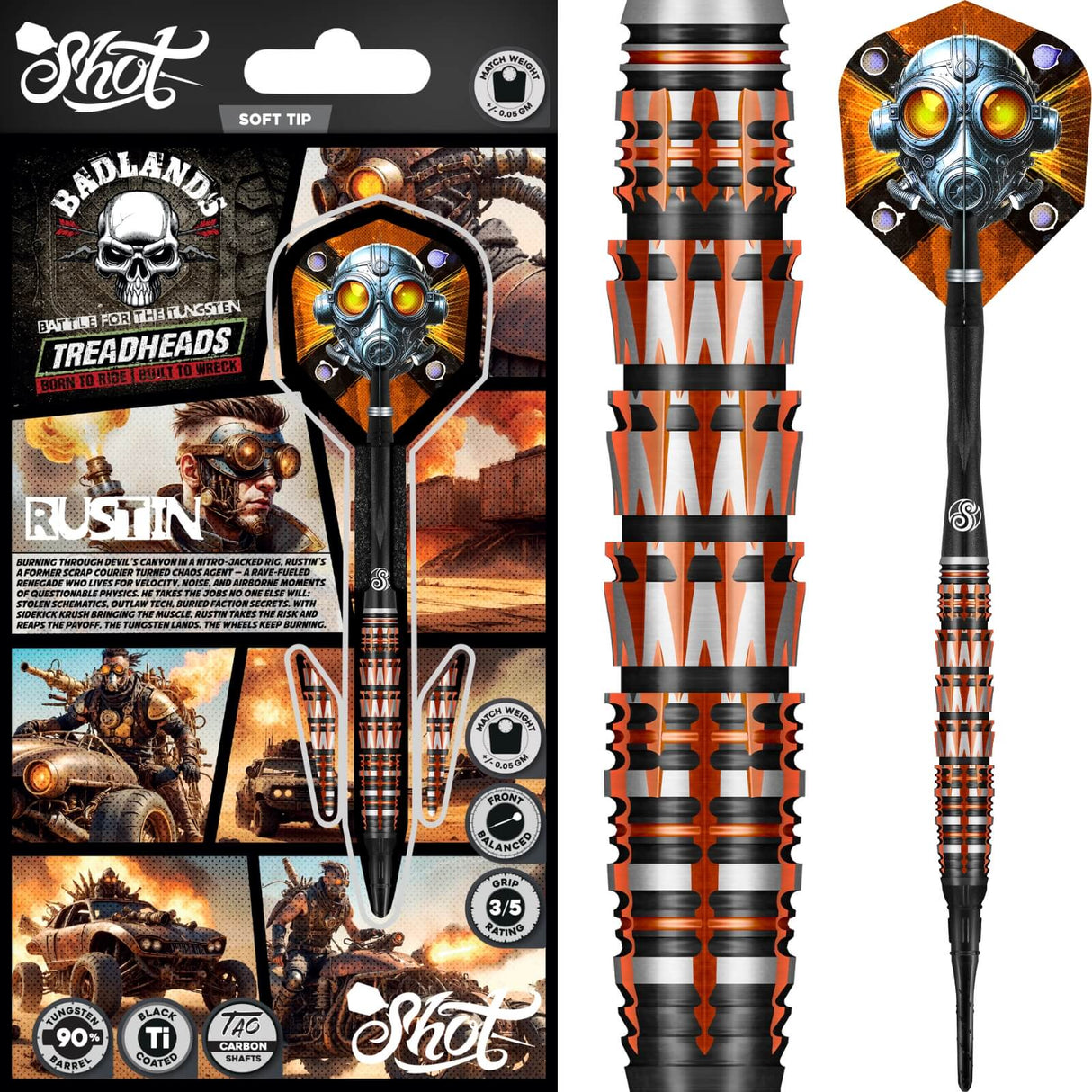 Shot - Badlands Rustin Darts - Soft Tip - 90% Tungsten - 20g -