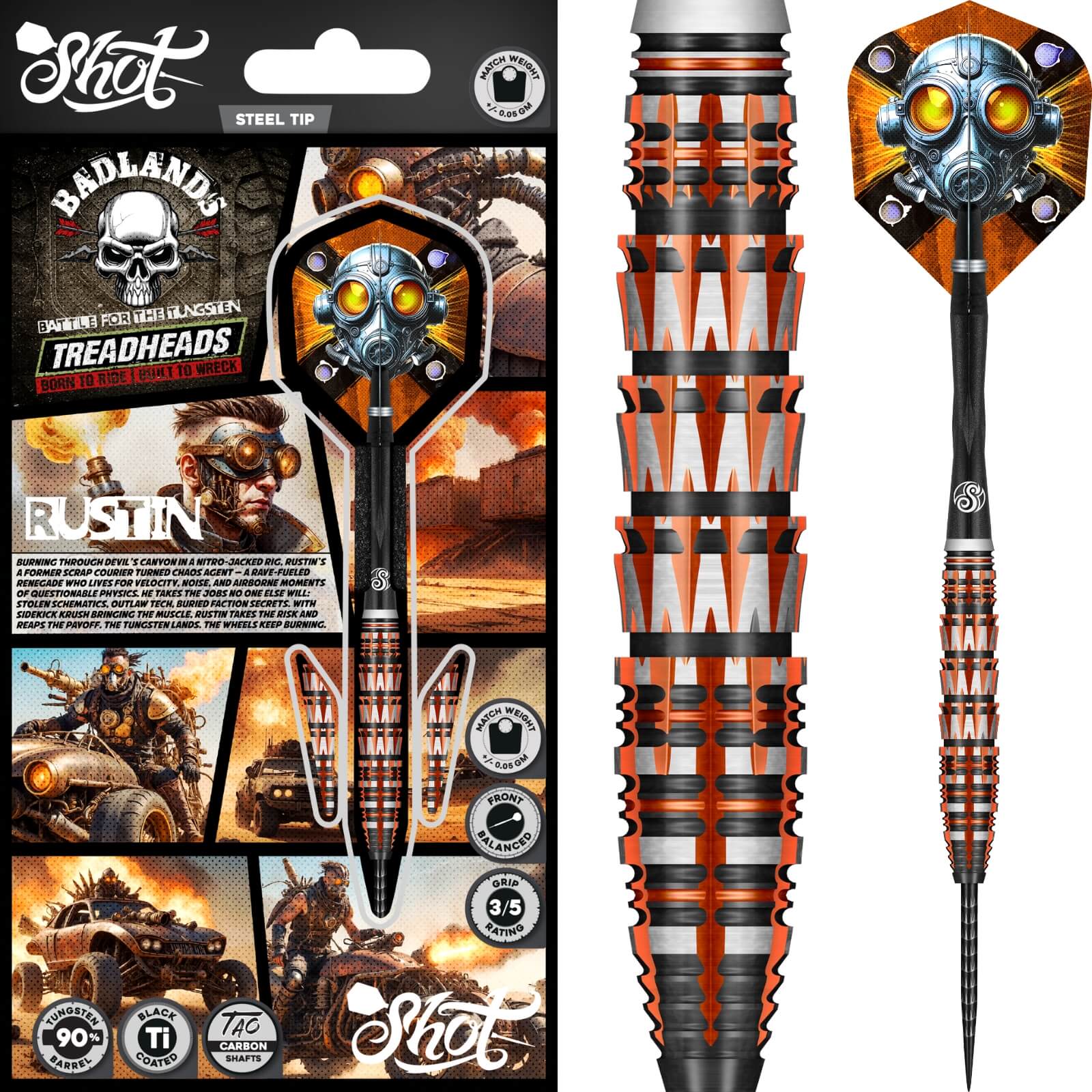 Darts - Shot - Badlands Rustin Darts - Steel Tip - 90% Tungsten - 23g 24g 25g