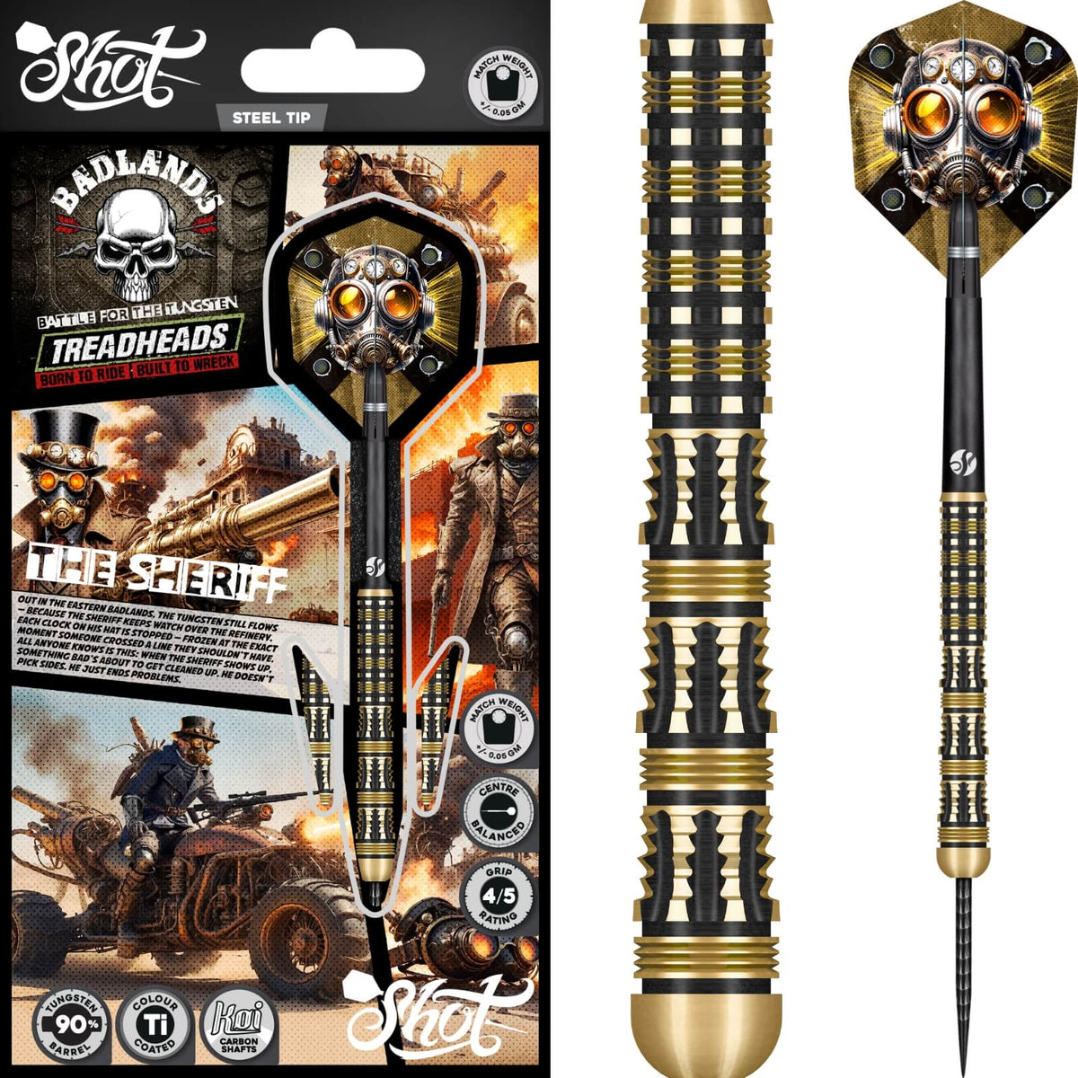 Darts - Shot - Badlands The Sheriff Darts - Steel Tip - 90% Tungsten - 23g 24g 25g