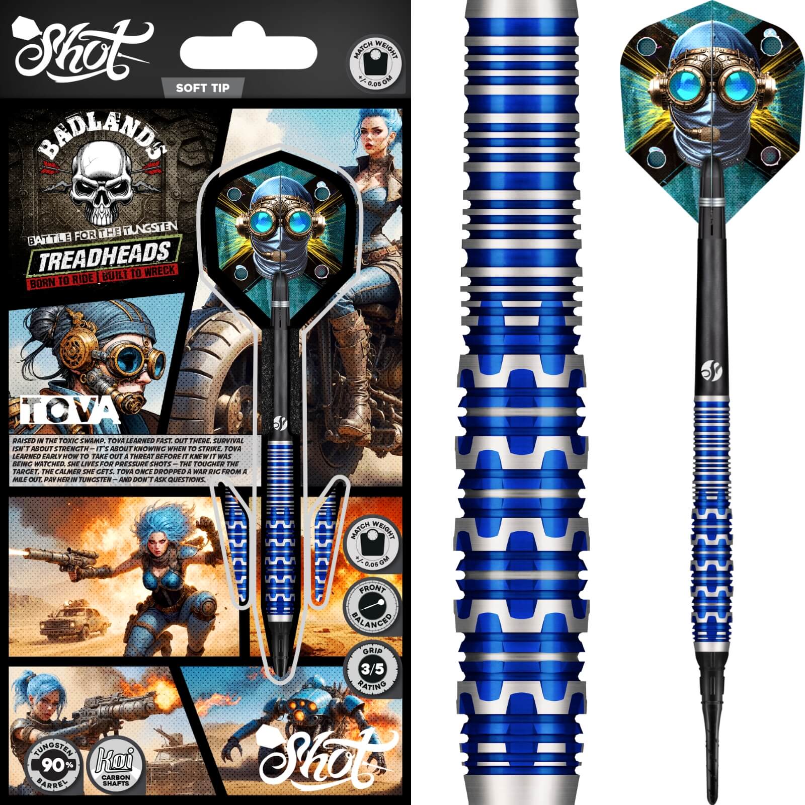 Darts - Shot - Badlands Tova Darts - Soft Tip - 90% Tungsten - 20g