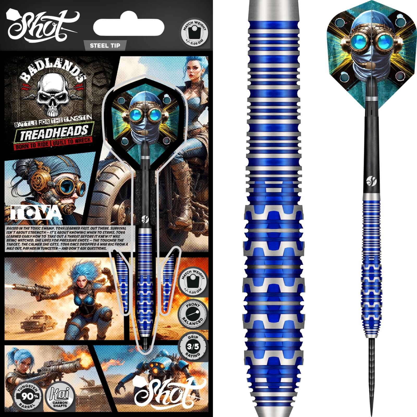 Darts - Shot - Badlands Tova Darts - Steel Tip - 90% Tungsten - 23g 24g 25g 26g