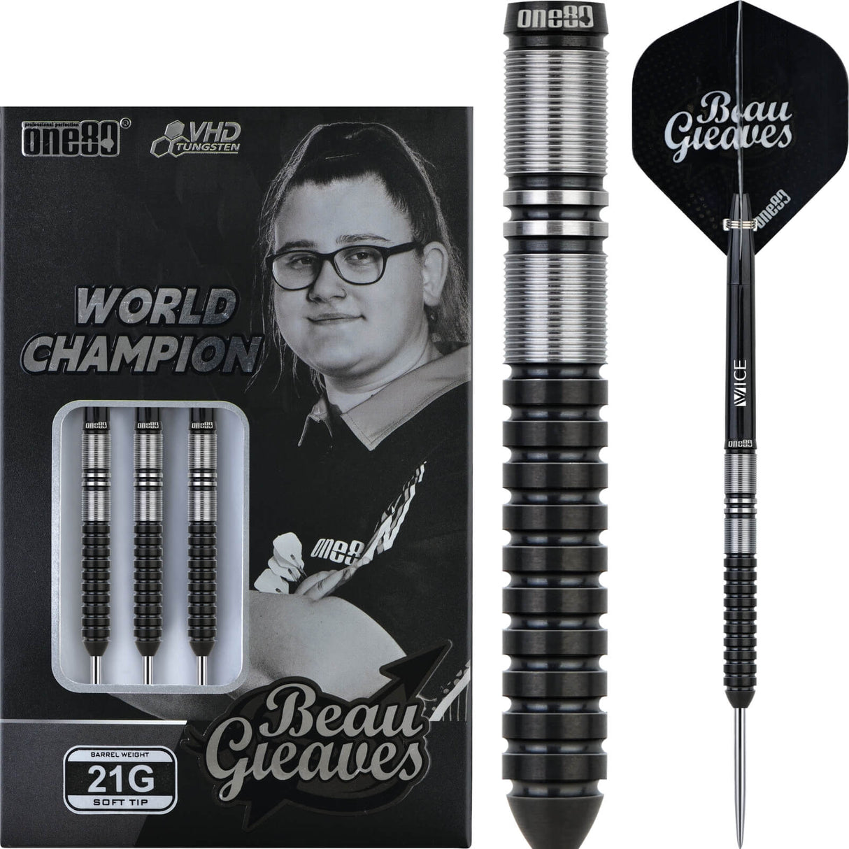One80 - Beau Greaves Black World Champion Darts - 90% Tungsten - 21g 23g -