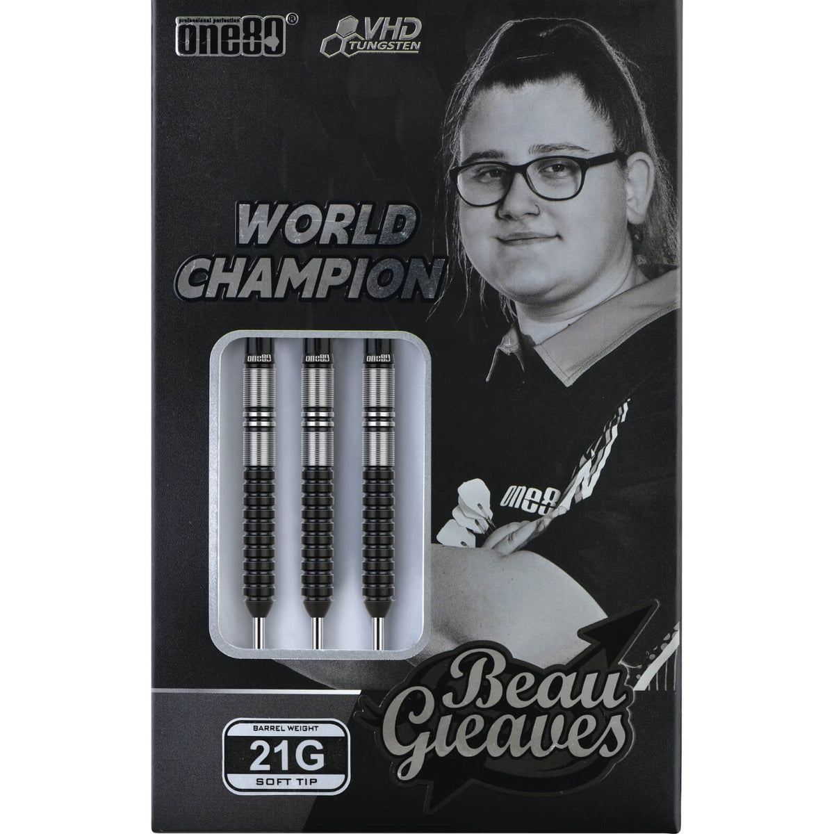 Darts - One80 - Beau Greaves Black World Champion Darts - Steel Tip - 90% Tungsten - 21g 23g 
