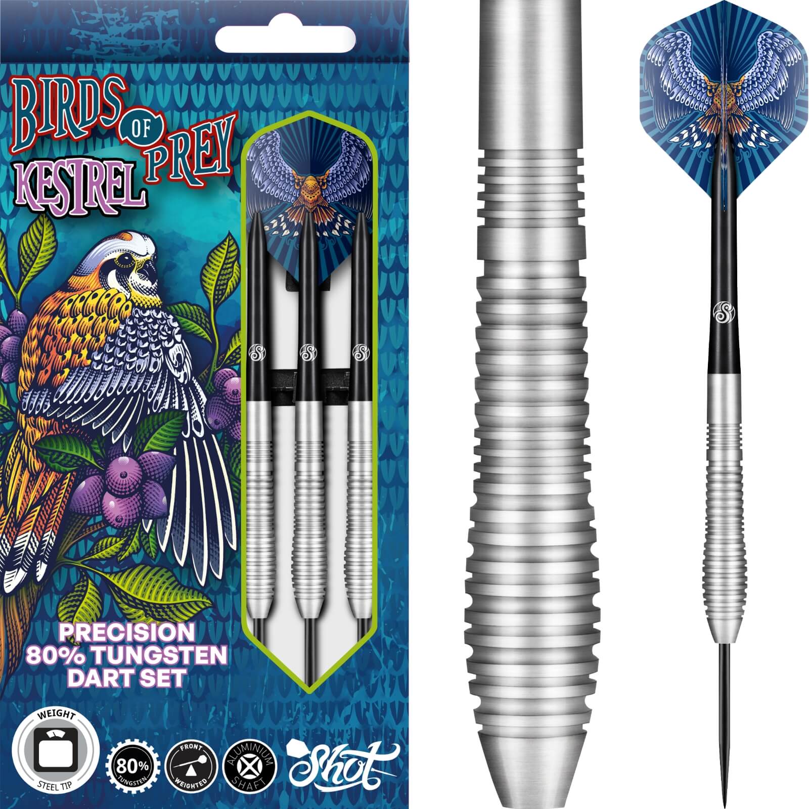 Darts - Shot - Birds of Prey Kestrel Darts - Steel Tip - 80% Tungsten - 23g 24g 25g 27g 