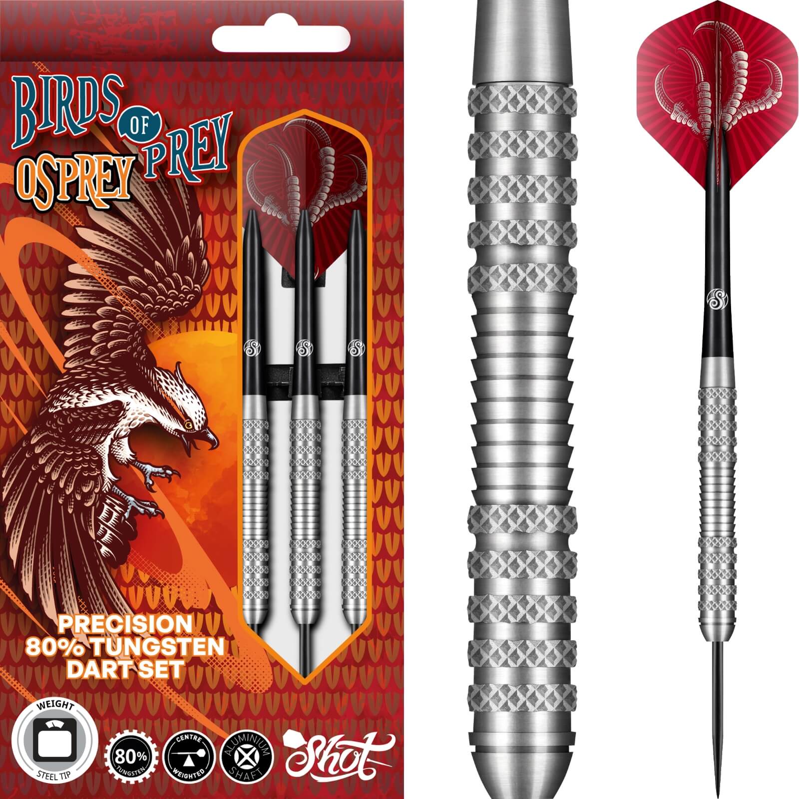 Darts - Shot - Birds of Prey Osprey Darts - Steel Tip - 80% Tungsten - 23g 24g 26g 28g 30g