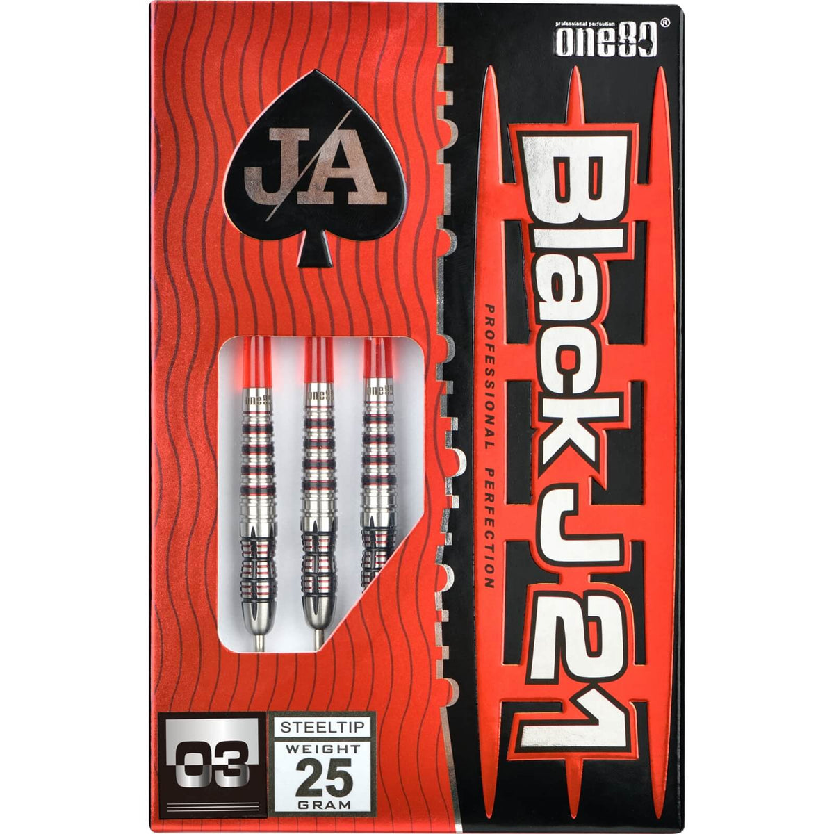 Darts - One80 - Black J21 03 Darts - Steel Tip - 90% Tungsten - 21g 23g 25g 