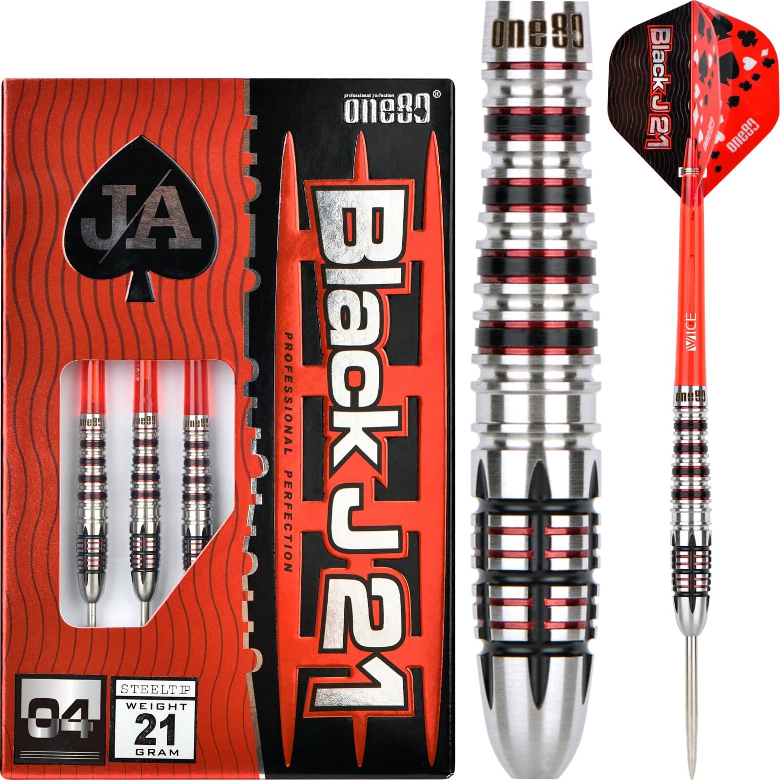 Darts - One80 - Black J21 04 Darts - Steel Tip - 90% Tungsten - 21g 23g 25g 