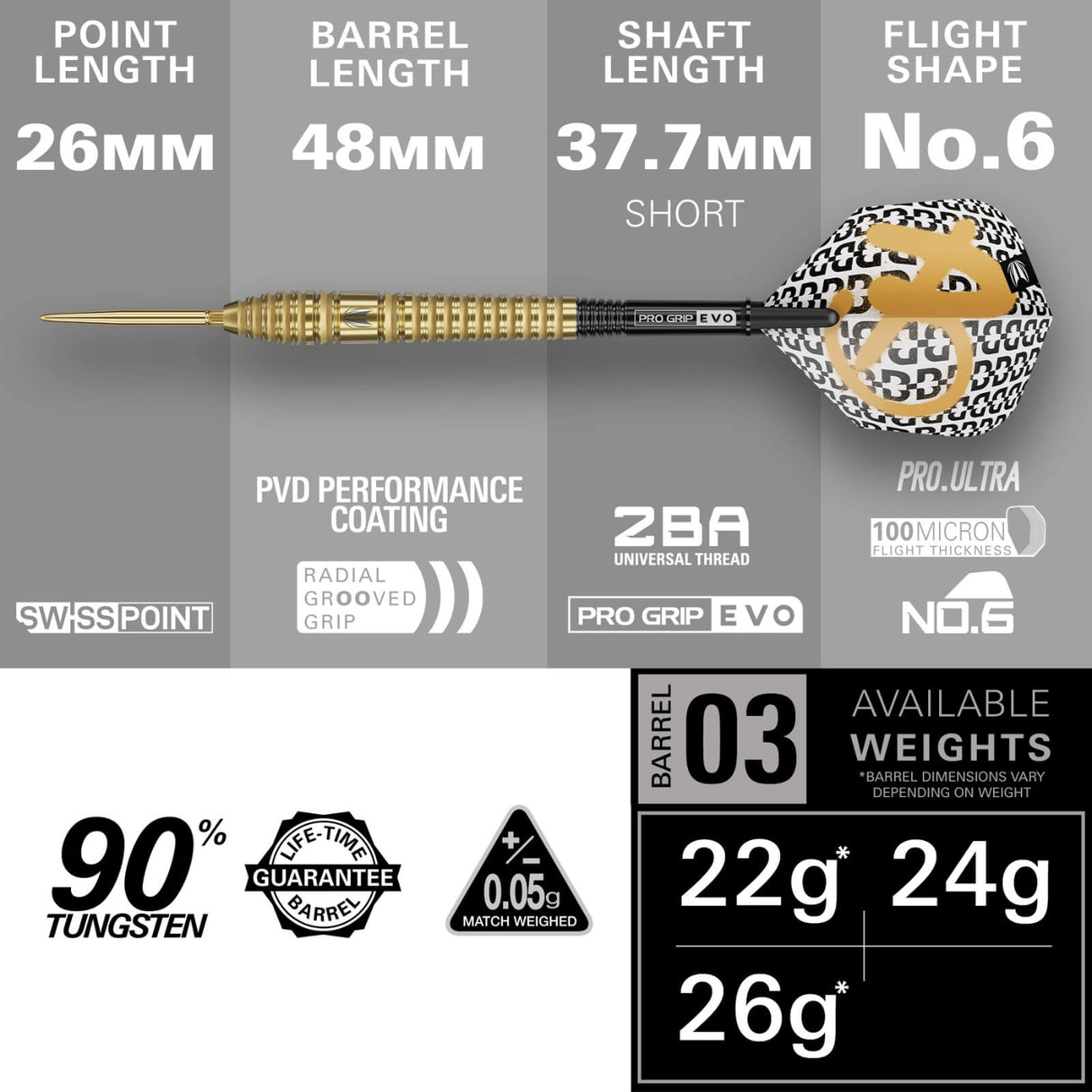 Target - Bolide Envy 03 Darts - Swiss Point - 90% Tungsten - 22g 24g 26g -
