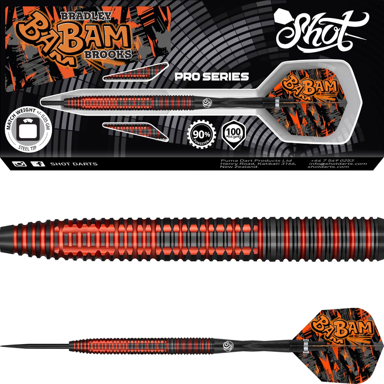 Darts - Shot - Bradley Brooks Darts - Steel Tip - 90% Tungsten - 23g 25g 