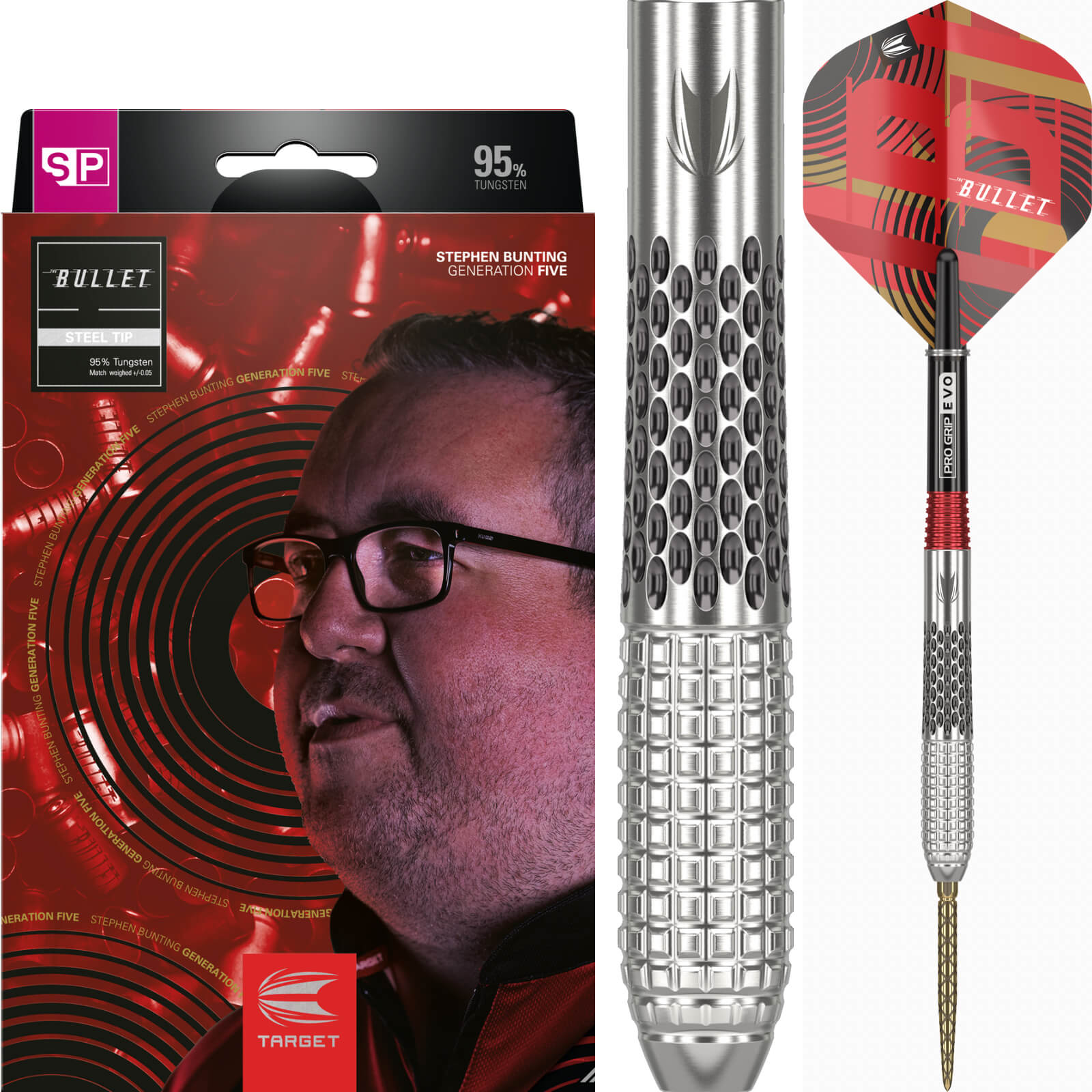 Darts - Target - Stephen Bunting Gen 5 Darts - Swiss Point - Steel Tip - 95% Tungsten - 18g 22g 23g 25g