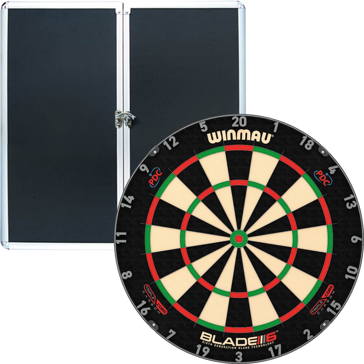 Cabinets &amp; Dartboards - Formula Sports - Aluminium Dartboard Cabinet &amp; Dartboard Bundle - Choose Your Board Winmau - Blade 6 Triple Core