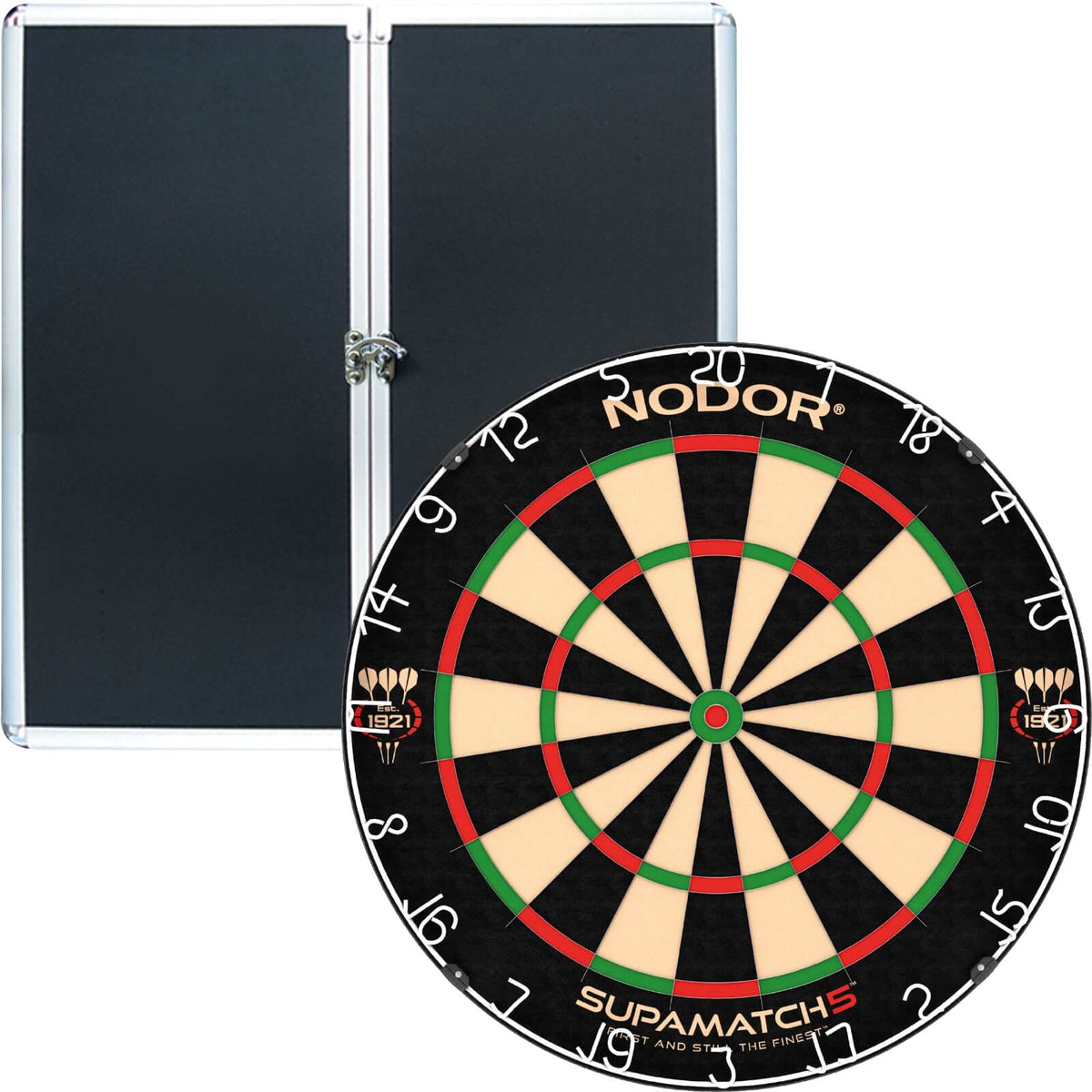Cabinets &amp; Dartboards - Formula Sports - Aluminium Dartboard Cabinet &amp; Dartboard Bundle - Choose Your Board Nodor - Supamatch 5