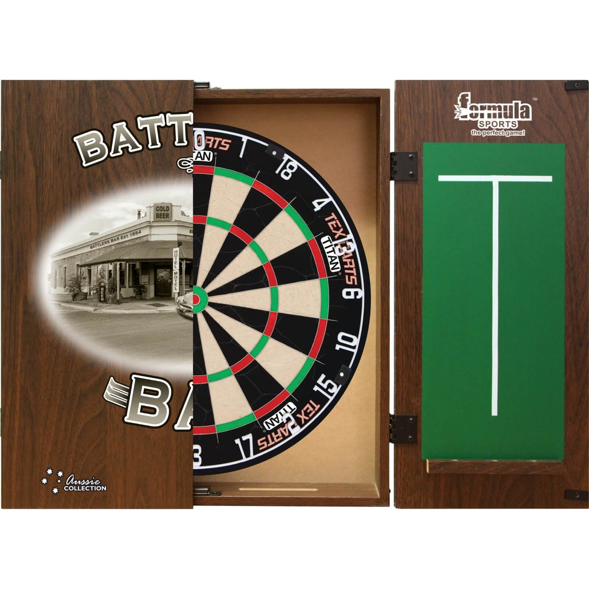 Cabinets &amp; Dartboards - Formula Sports - Battlers Bar Dartboard Cabinet &amp; Dartboard Bundle - Choose Your Board Tex Darts - Titan