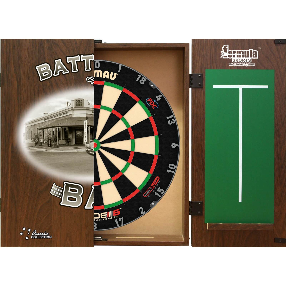 Cabinets &amp; Dartboards - Formula Sports - Battlers Bar Dartboard Cabinet &amp; Dartboard Bundle - Choose Your Board Winmau - Blade 6 Triple Core