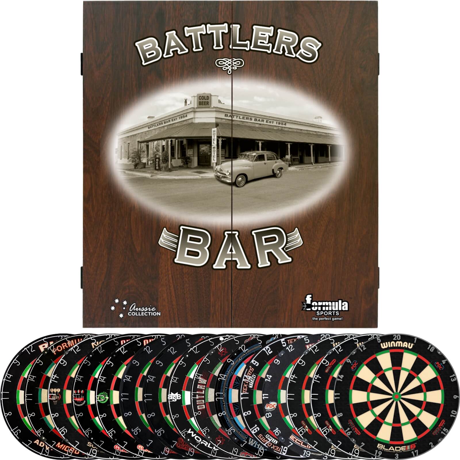 Cabinets & Dartboards - Formula Sports - Battlers Bar Dartboard Cabinet & Dartboard Bundle - Choose Your Board 