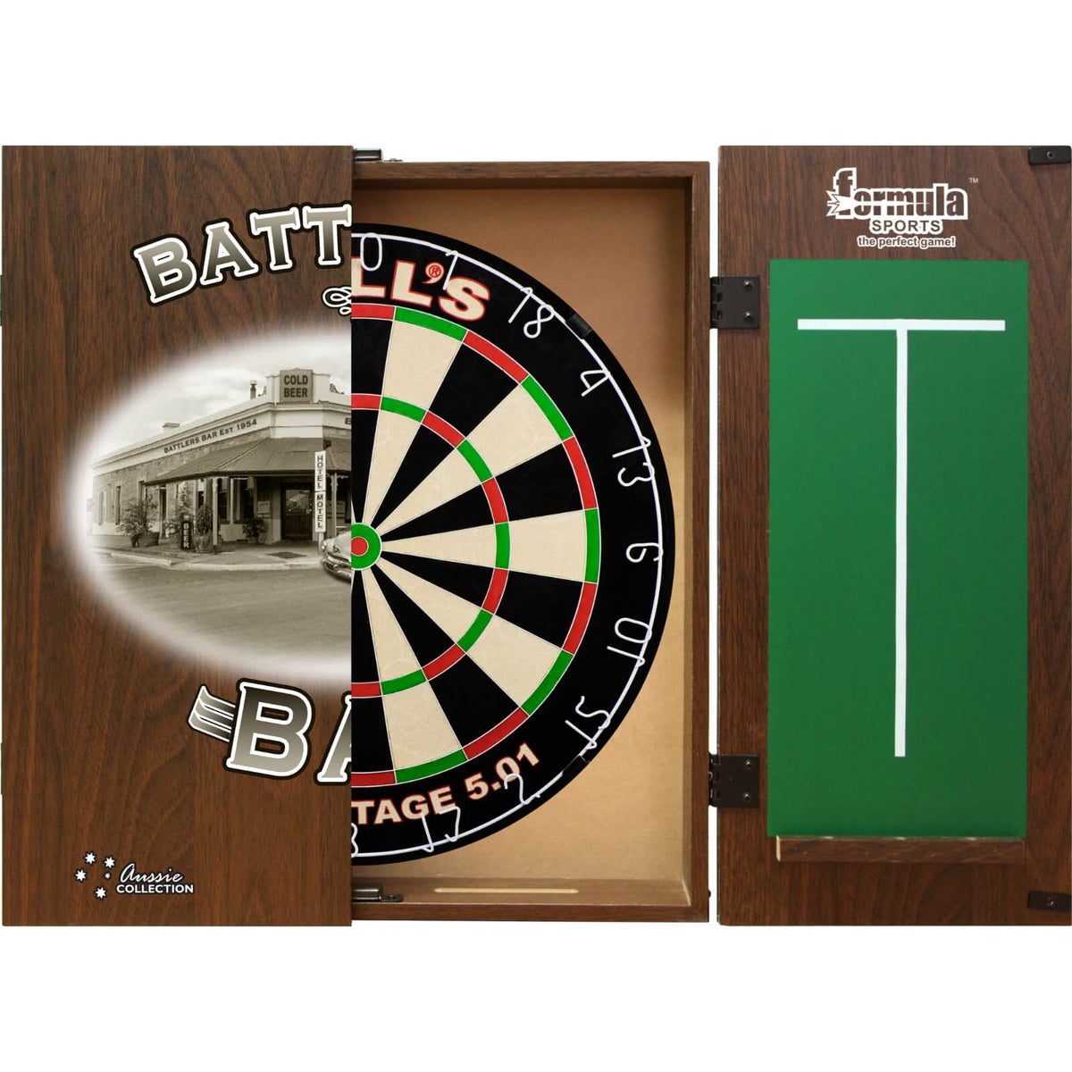 Cabinets &amp; Dartboards - Formula Sports - Battlers Bar Dartboard Cabinet &amp; Dartboard Bundle - Choose Your Board Bulls NL - Advantage 501