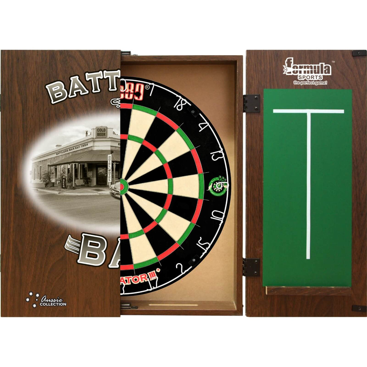 Cabinets &amp; Dartboards - Formula Sports - Battlers Bar Dartboard Cabinet &amp; Dartboard Bundle - Choose Your Board One80 - Gladiator 3+