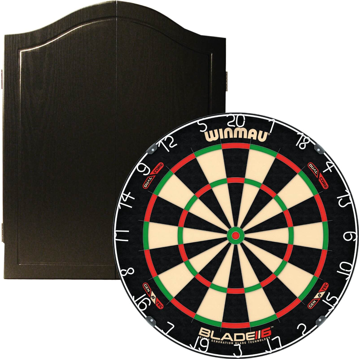 Cabinets &amp; Dartboards - One80 - Black Dartboard Cabinet &amp; Dartboard Bundle - Choose Your Board Winmau - Blade 6 Dual Core