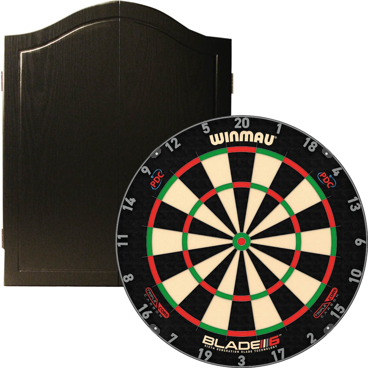 Cabinets &amp; Dartboards - One80 - Black Dartboard Cabinet &amp; Dartboard Bundle - Choose Your Board Winmau - Blade 6 Triple Core