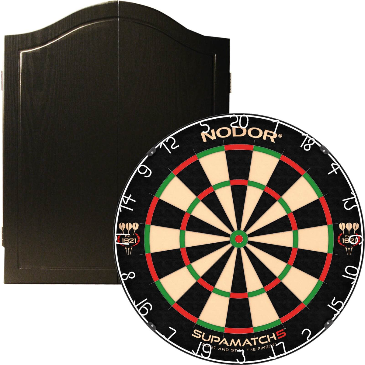 Cabinets &amp; Dartboards - One80 - Black Dartboard Cabinet &amp; Dartboard Bundle - Choose Your Board Nodor - Supamatch 5