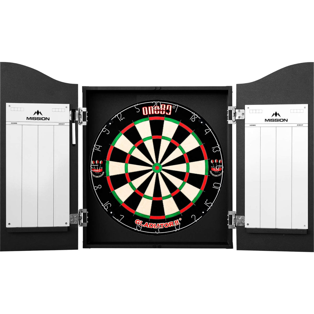 Cabinets &amp; Dartboards - Mission - Black Dartboard Cabinet &amp; Dartboard Bundle - Choose Your Board One80 - Gladiator 2+