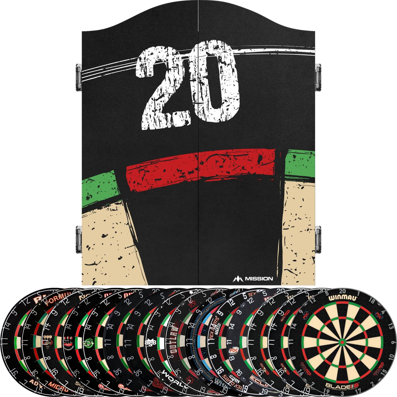 Cabinets & Dartboards - Mission - Double Top Dartboard Cabinet & Dartboard Bundle - Choose Your Board 