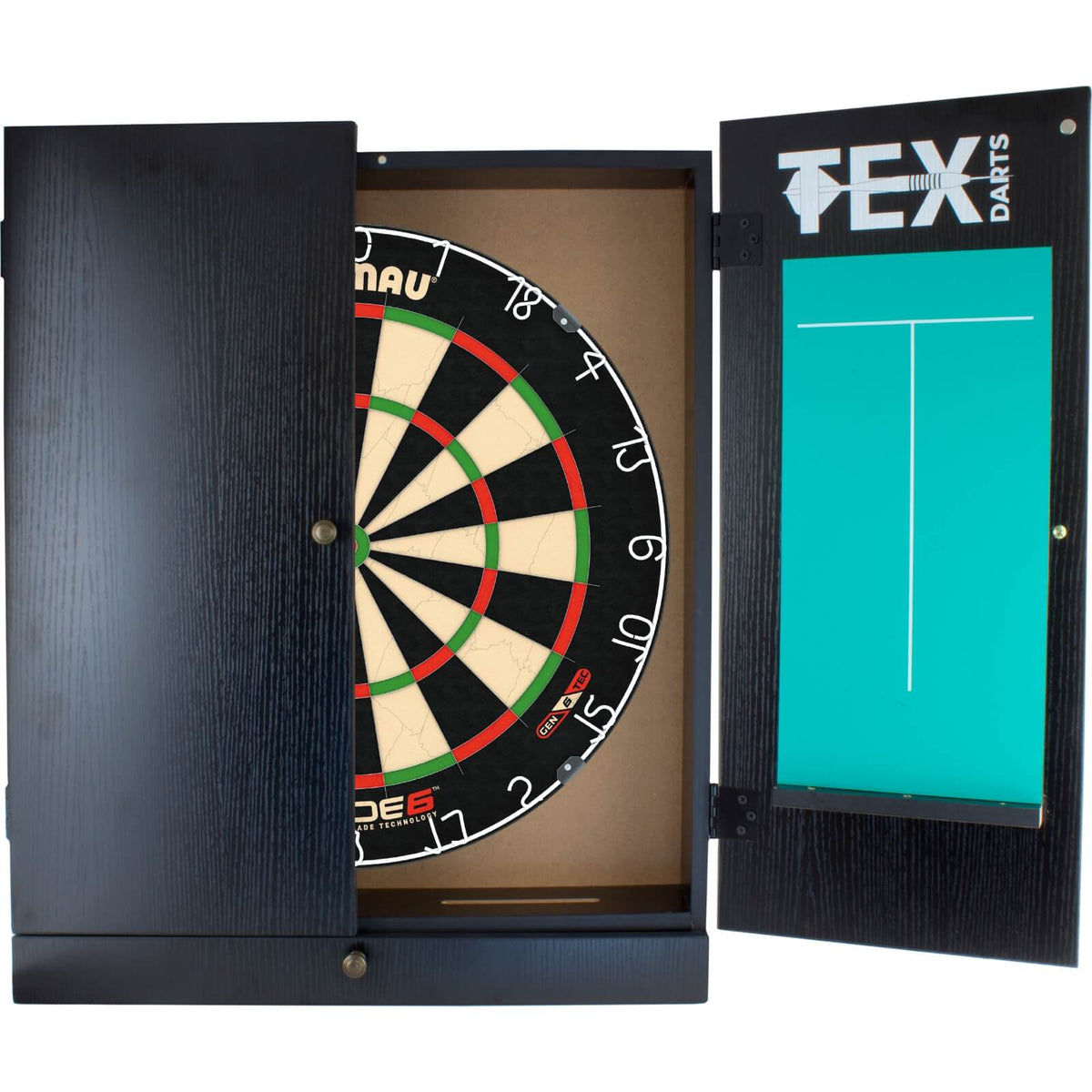 Cabinets &amp; Dartboards - Tex Darts - Black Dartboard Cabinet &amp; Dartboard Bundle - Choose Your Board Winmau - Blade 6