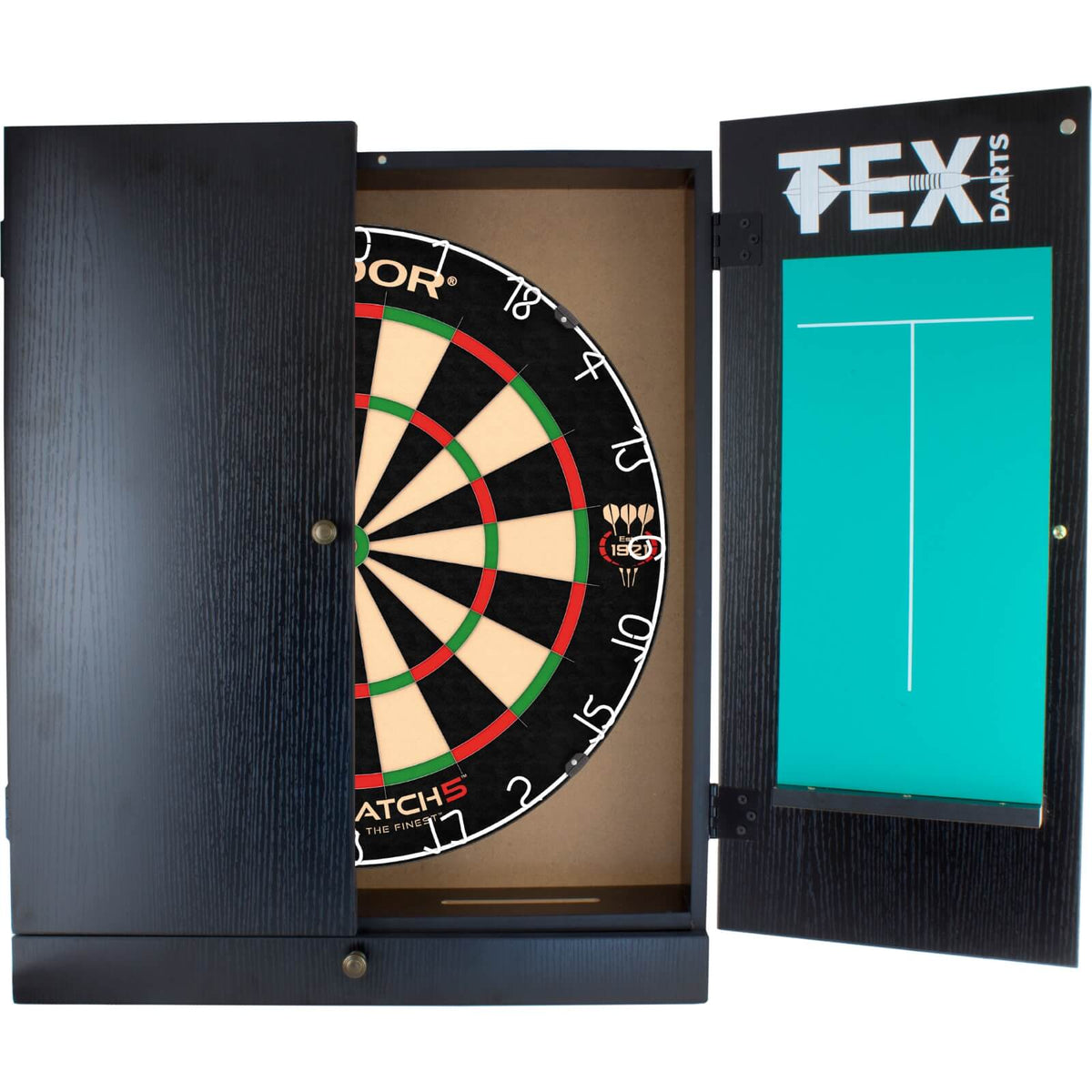 Cabinets &amp; Dartboards - Tex Darts - Black Dartboard Cabinet &amp; Dartboard Bundle - Choose Your Board Nodor - Supamatch 5