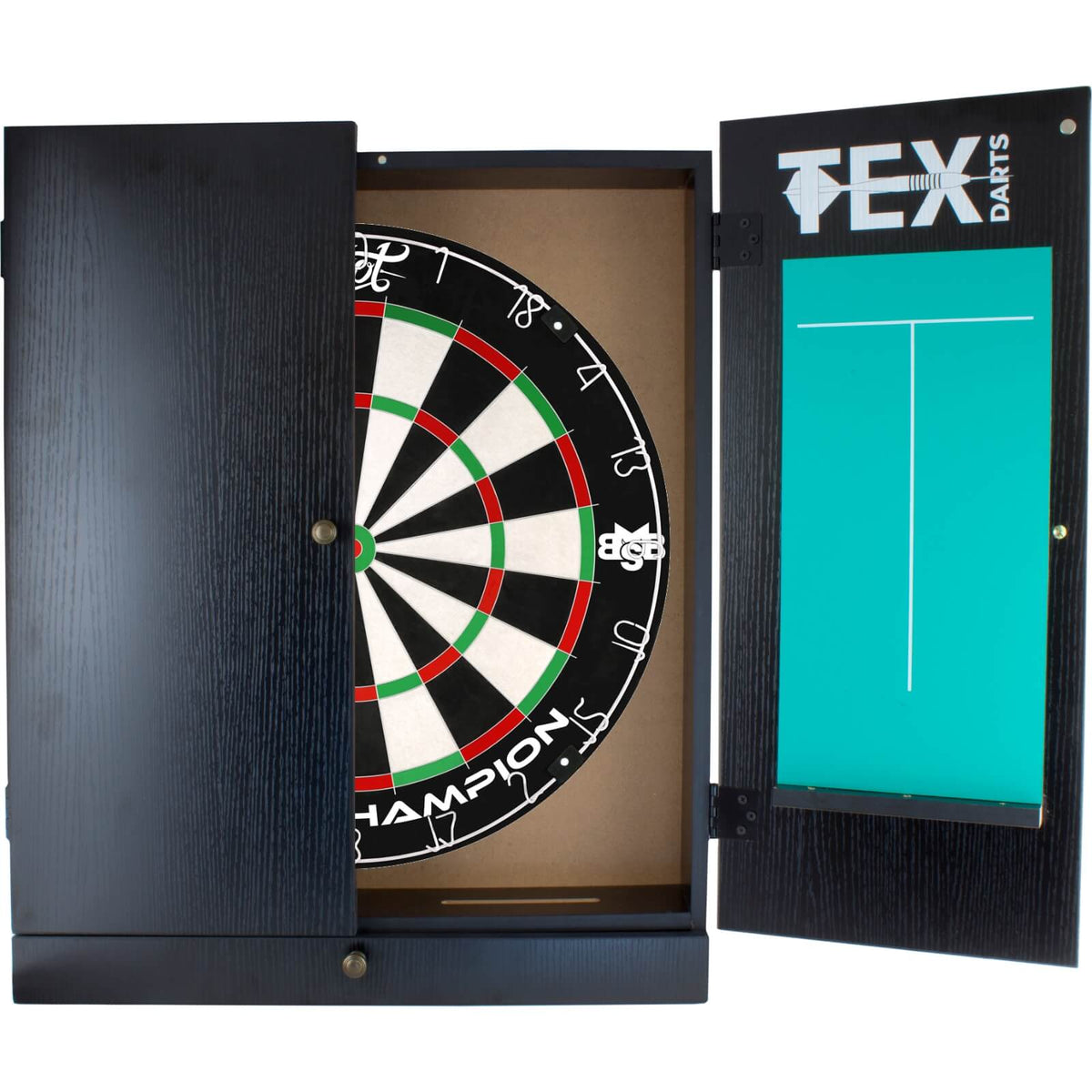 Cabinets &amp; Dartboards - Tex Darts - Black Dartboard Cabinet &amp; Dartboard Bundle - Choose Your Board Shot - Michael Smith