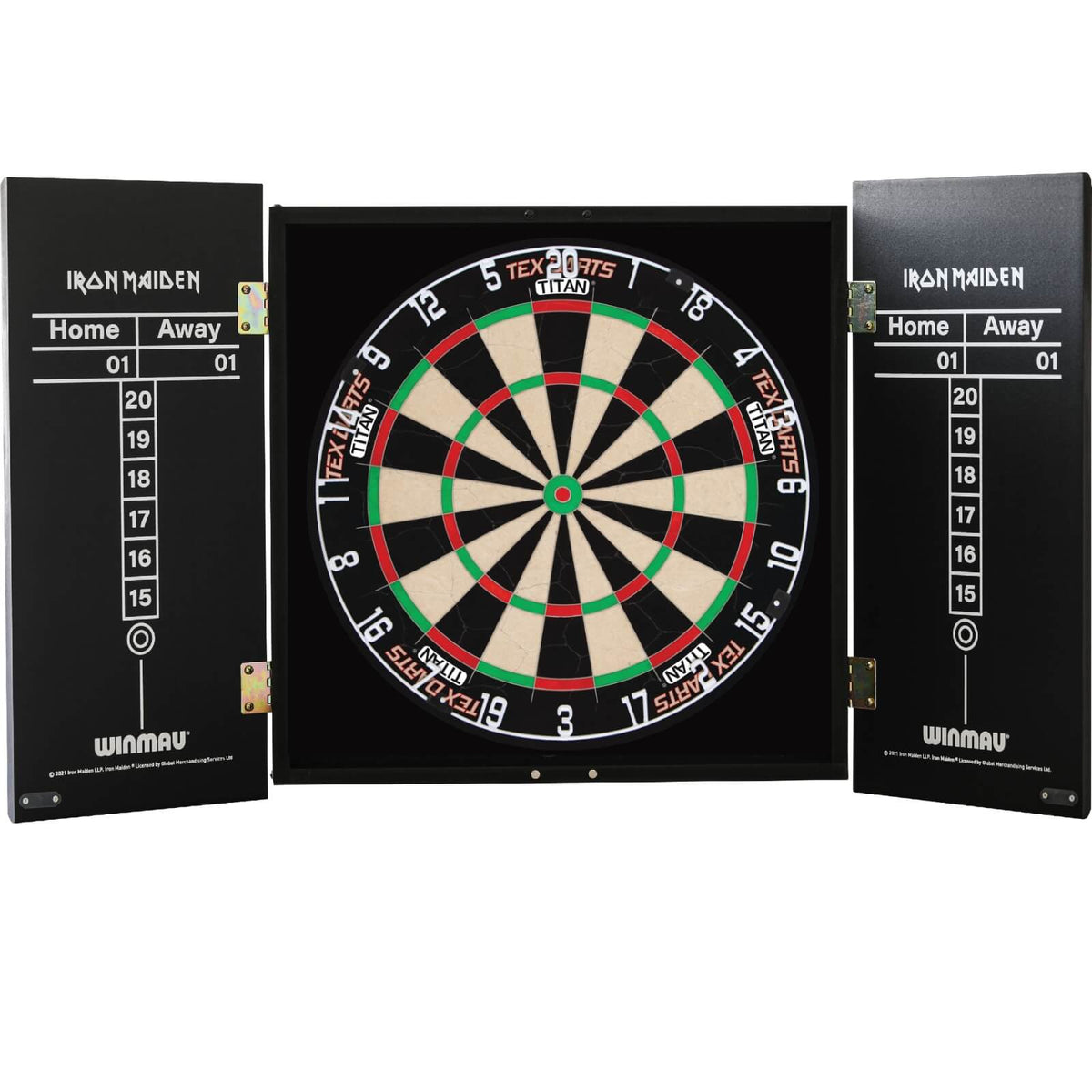 Cabinets &amp; Dartboards - Winmau - Iron Maiden The Trooper Dartboard Cabinet &amp; Dartboard Bundle - Choose Your Board Tex Darts - Titan