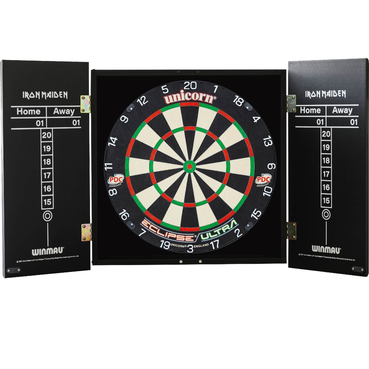 Cabinets &amp; Dartboards - Winmau - Iron Maiden The Trooper Dartboard Cabinet &amp; Dartboard Bundle - Choose Your Board Unicorn - Eclipse Ultra
