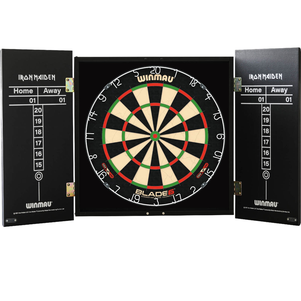 Cabinets &amp; Dartboards - Winmau - Iron Maiden The Trooper Dartboard Cabinet &amp; Dartboard Bundle - Choose Your Board Winmau - Blade 6