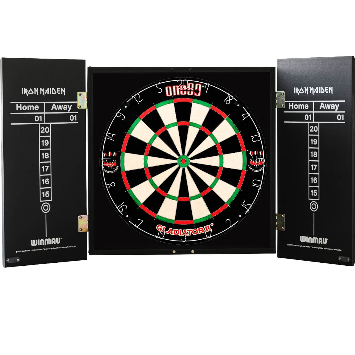 Cabinets &amp; Dartboards - Winmau - Iron Maiden The Trooper Dartboard Cabinet &amp; Dartboard Bundle - Choose Your Board One80 - Gladiator 2+