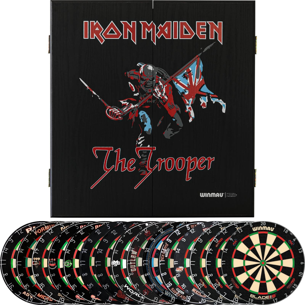 Cabinets &amp; Dartboards - Winmau - Iron Maiden The Trooper Dartboard Cabinet &amp; Dartboard Bundle - Choose Your Board 