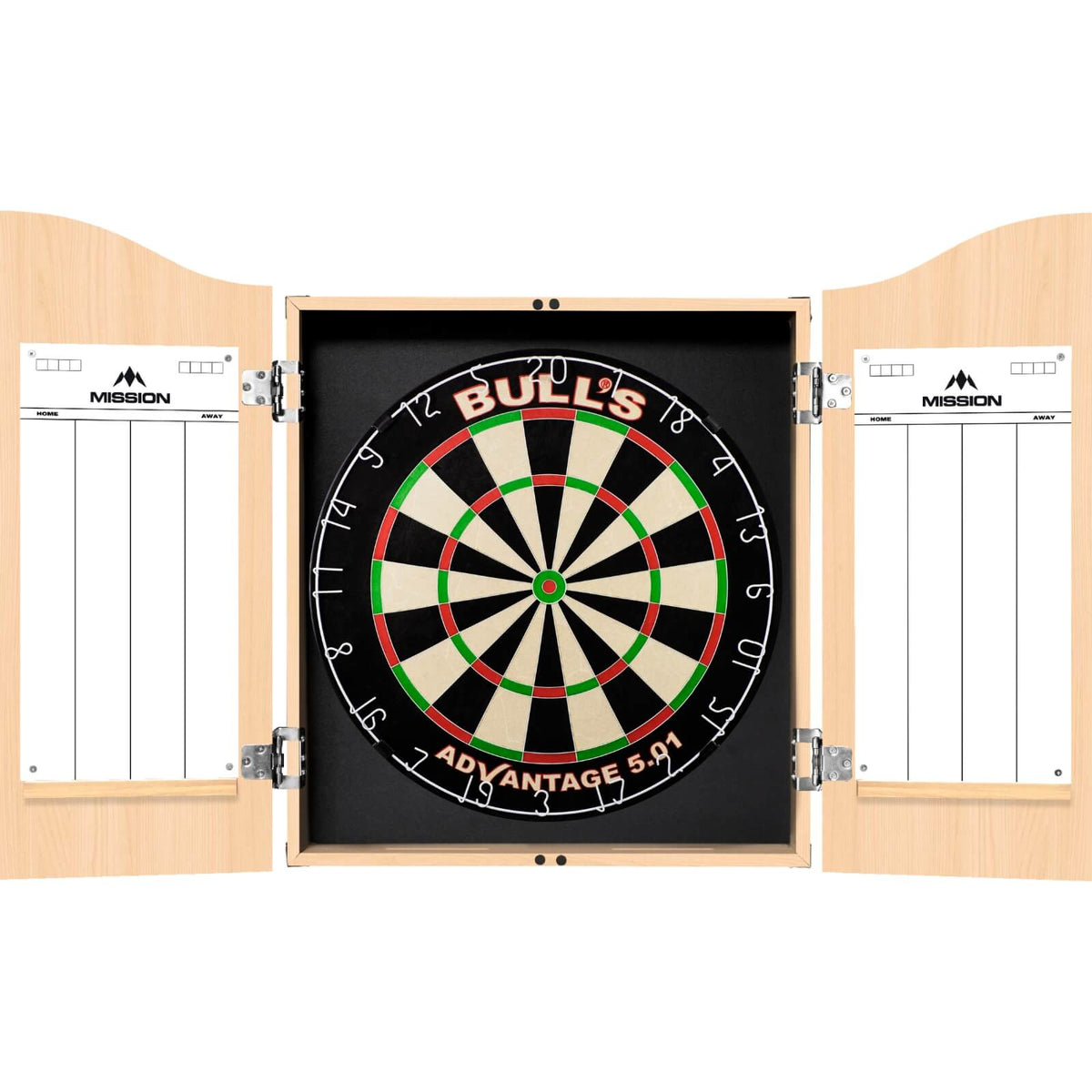 Cabinets &amp; Dartboards - Mission - Light Oak Dartboard Cabinet &amp; Dartboard Bundle - Choose Your Board Bulls NL - Advantage 501