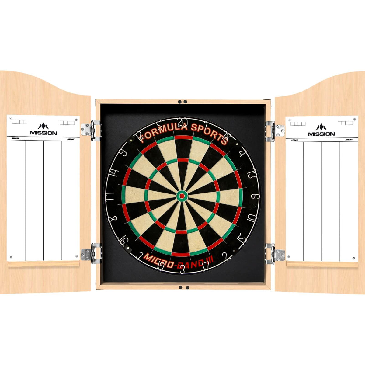 Cabinets &amp; Dartboards - Mission - Light Oak Dartboard Cabinet &amp; Dartboard Bundle - Choose Your Board Formula Sports - Micro Band 3