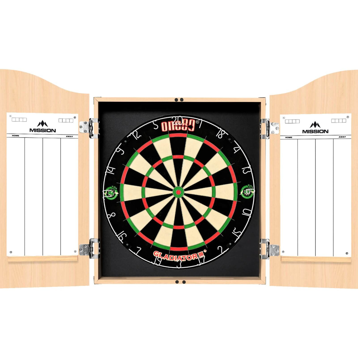 Cabinets &amp; Dartboards - Mission - Light Oak Dartboard Cabinet &amp; Dartboard Bundle - Choose Your Board One80 - Gladiator 3+