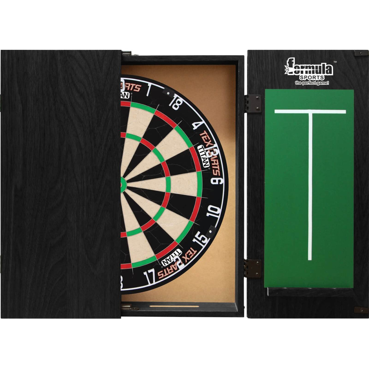 Cabinets &amp; Dartboards - Formula Sports - Black Dartboard Cabinet &amp; Dartboard Bundle - Choose Your Board Tex Darts - Titan