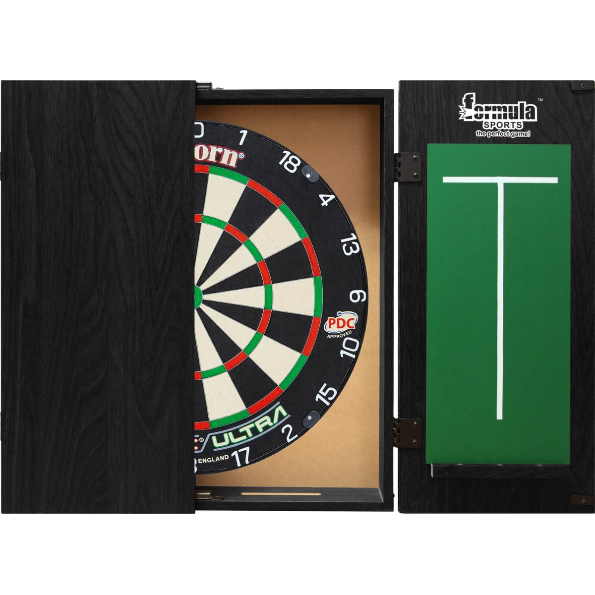 Cabinets &amp; Dartboards - Formula Sports - Black Dartboard Cabinet &amp; Dartboard Bundle - Choose Your Board Unicorn - Eclipse Ultra