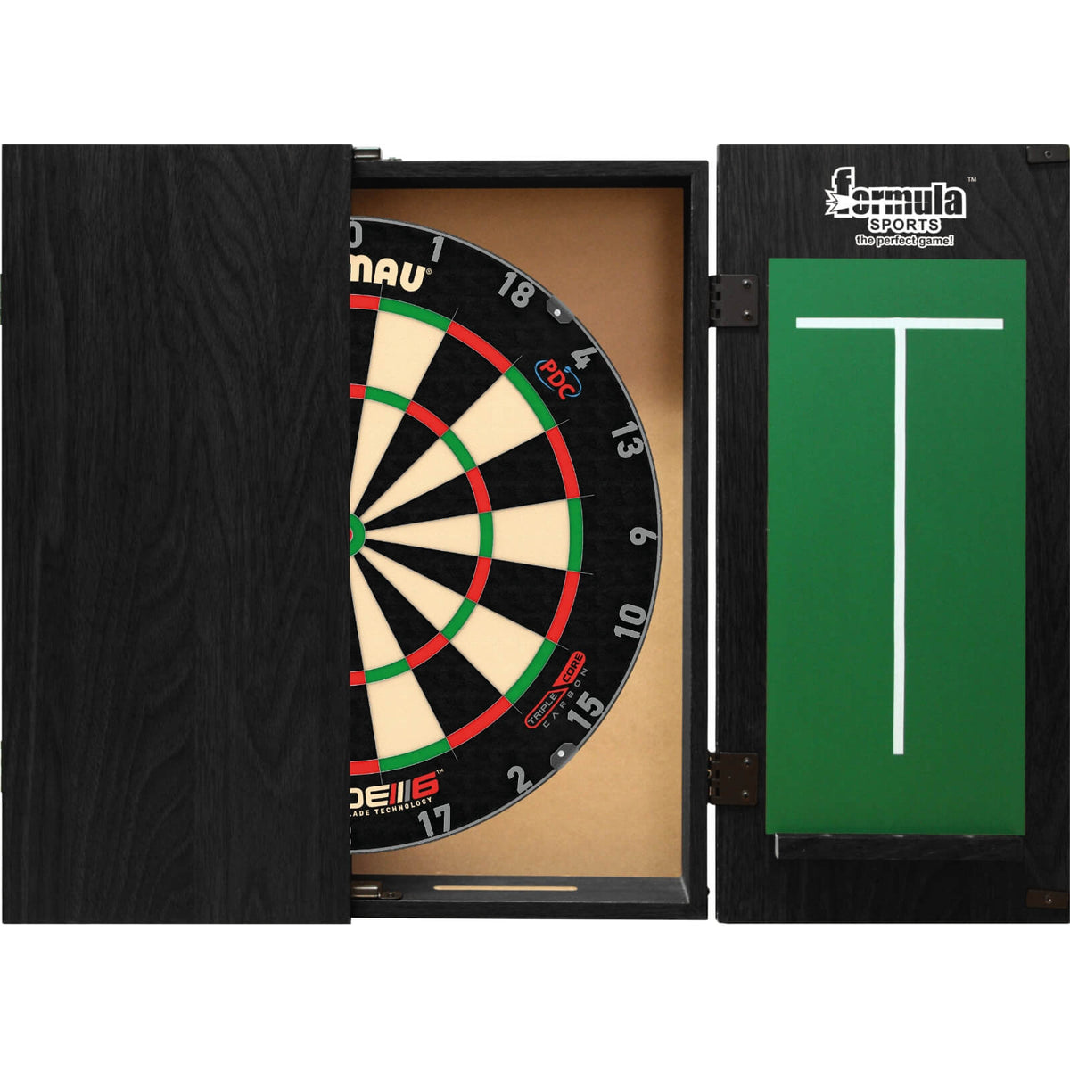 Cabinets &amp; Dartboards - Formula Sports - Black Dartboard Cabinet &amp; Dartboard Bundle - Choose Your Board Winmau - Blade 6 Triple Core