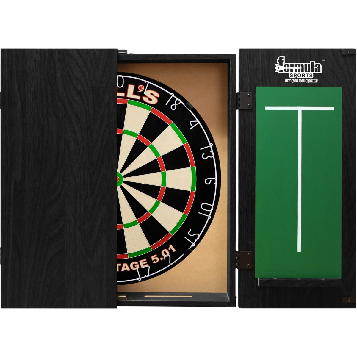 Cabinets &amp; Dartboards - Formula Sports - Black Dartboard Cabinet &amp; Dartboard Bundle - Choose Your Board Bulls NL - Advantage 501