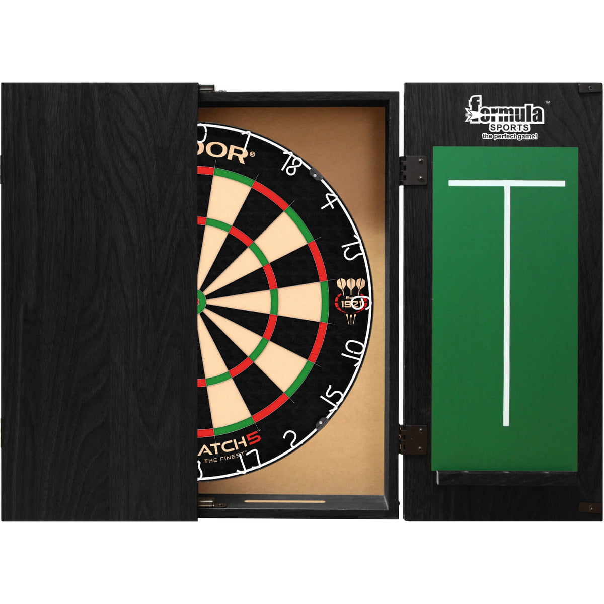 Cabinets &amp; Dartboards - Formula Sports - Black Dartboard Cabinet &amp; Dartboard Bundle - Choose Your Board Nodor - Supamatch 5
